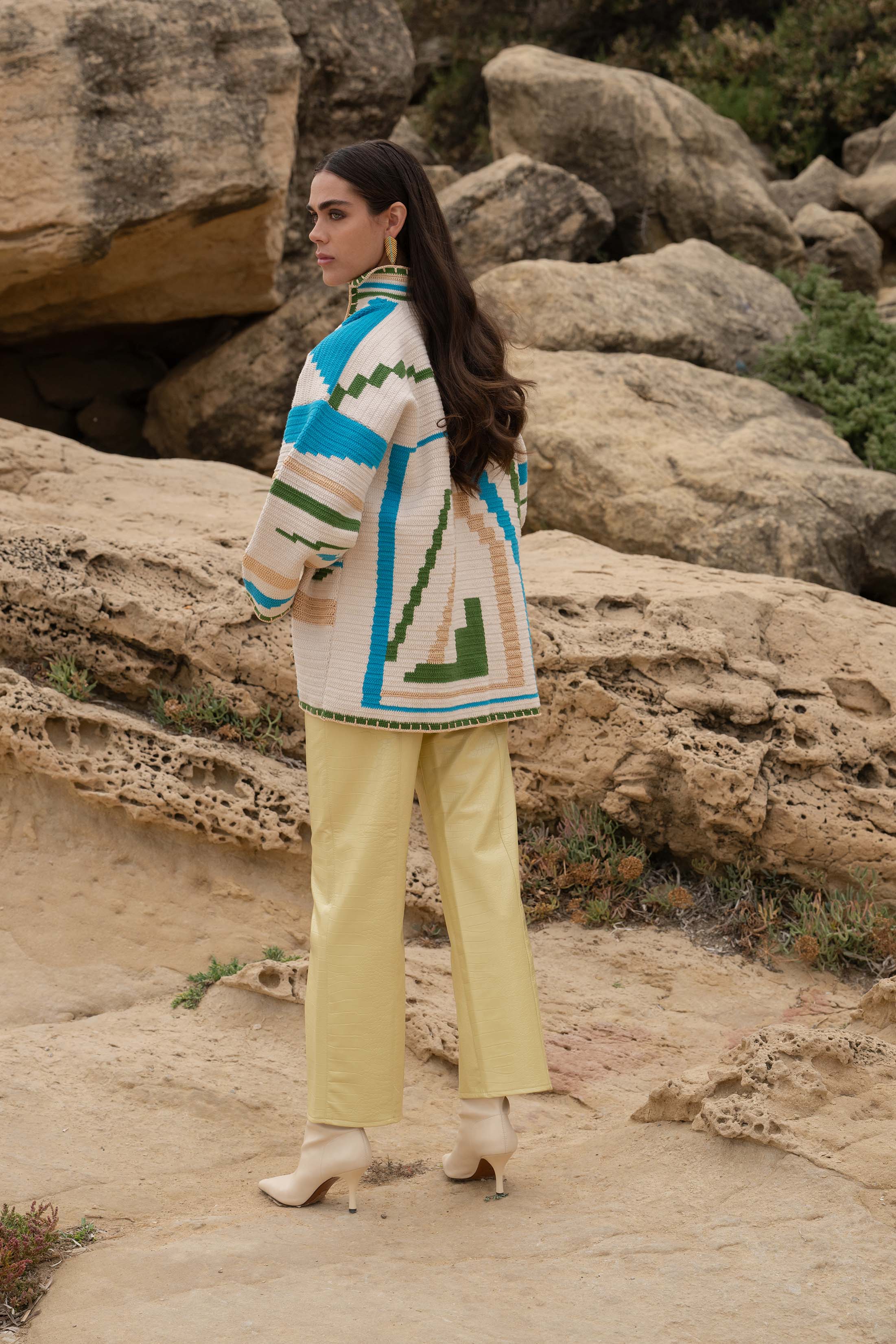 KIONA JACKET LONG BEIGE/GREEN OS