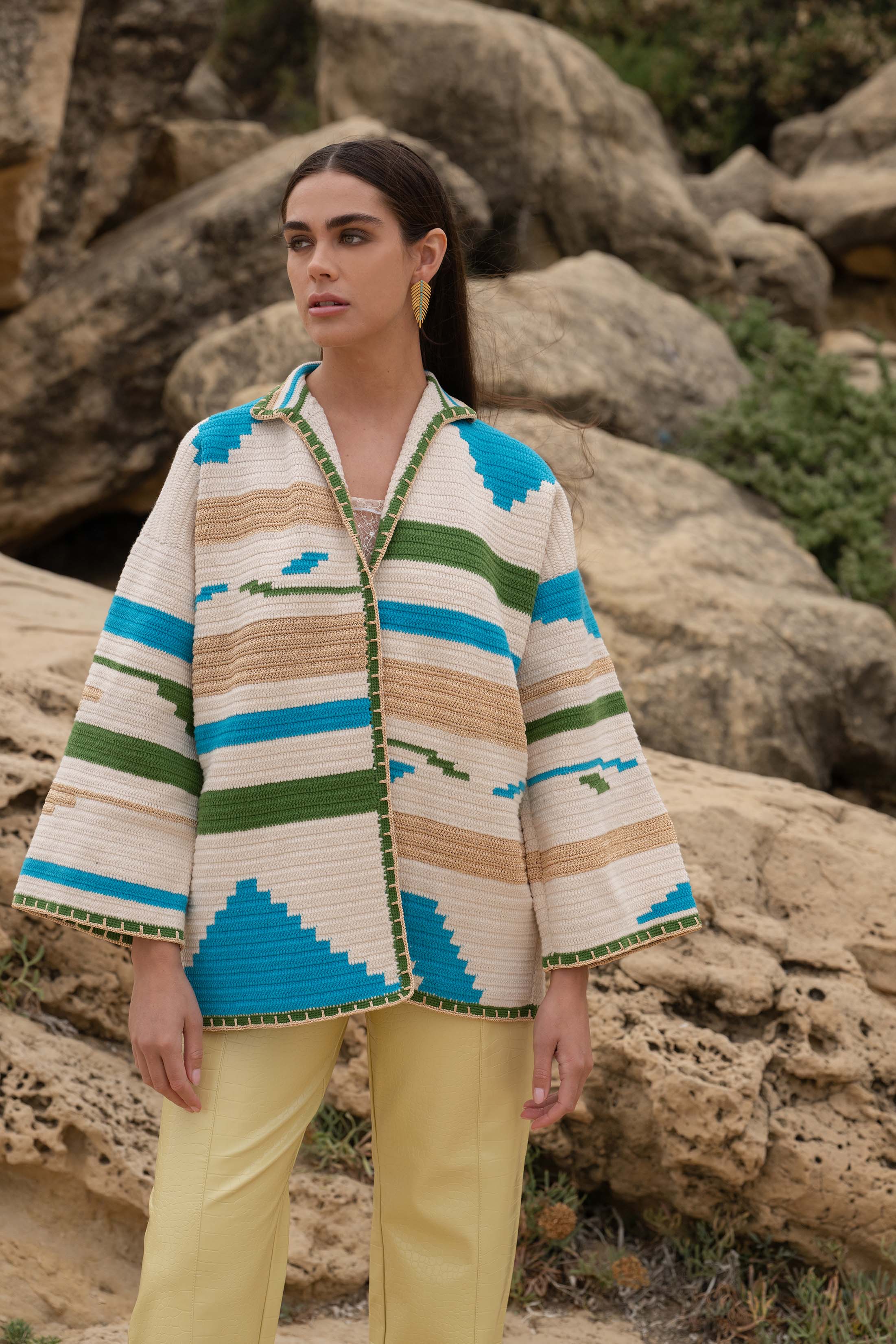 KIONA JACKET LONG BEIGE/GREEN OS