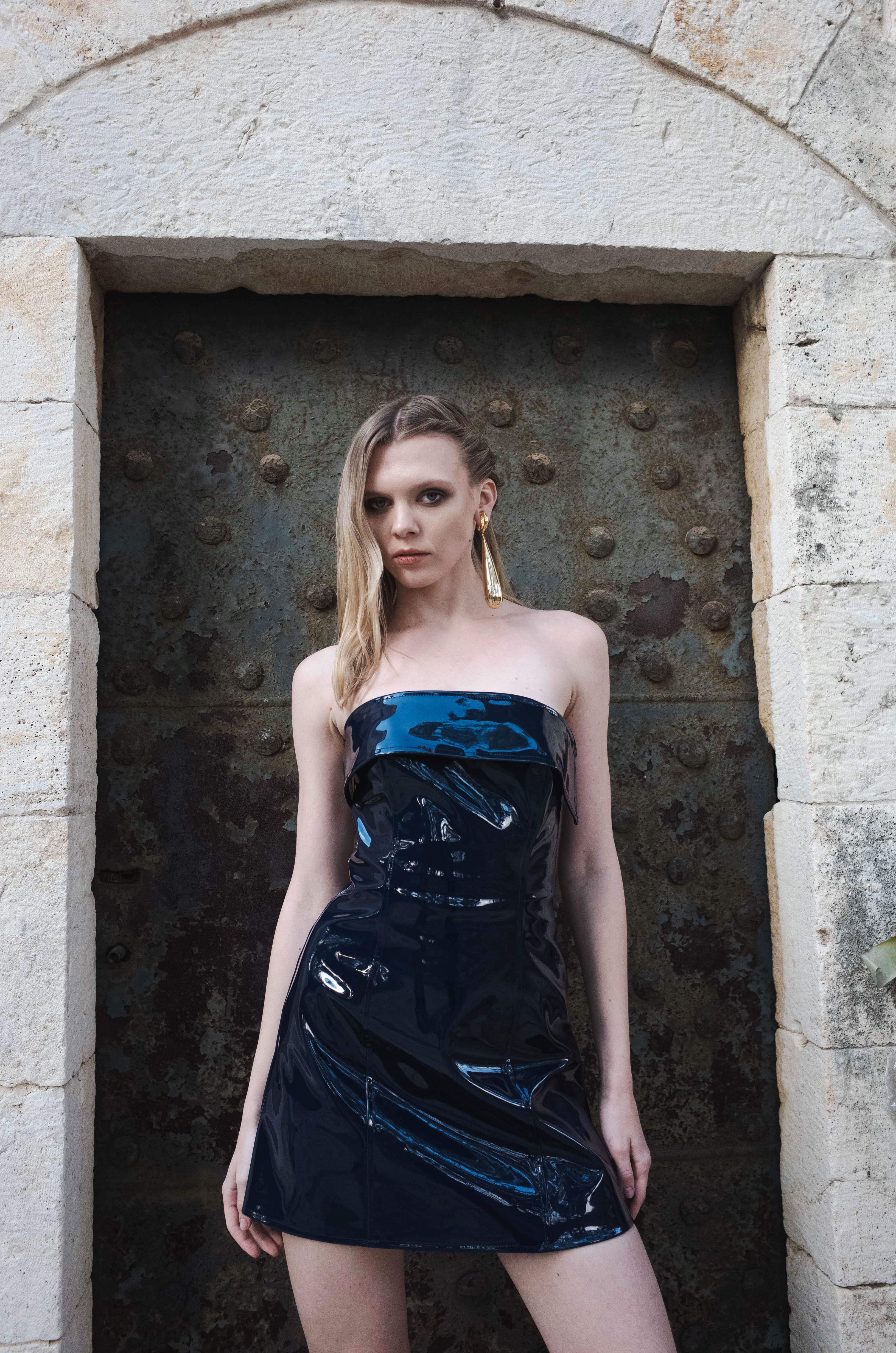 ZENDAYA DRESS CUIR VINYL DARK BLUE