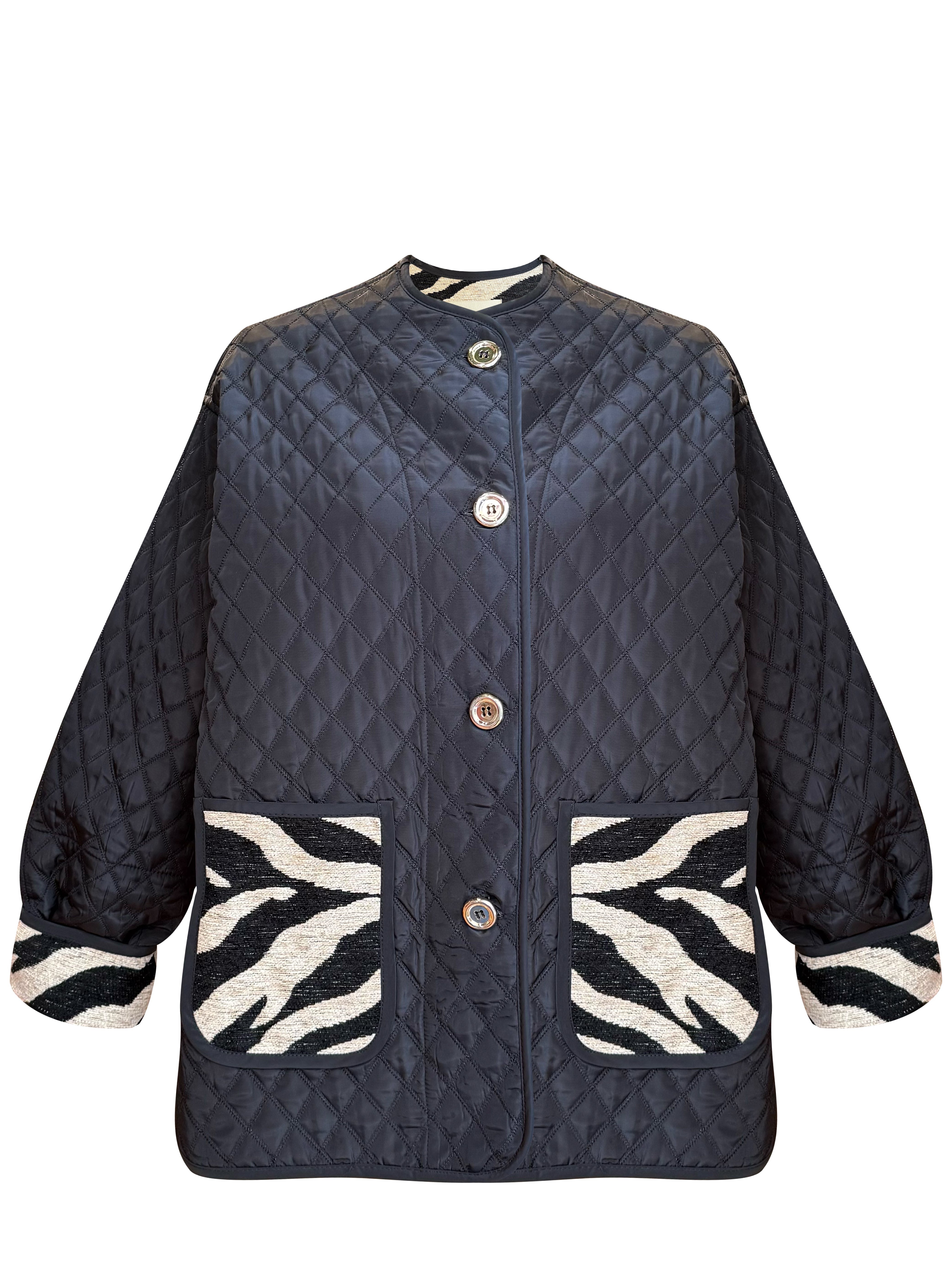 ROMAN JACKET QUILTED BLACK WITH ZEBRA