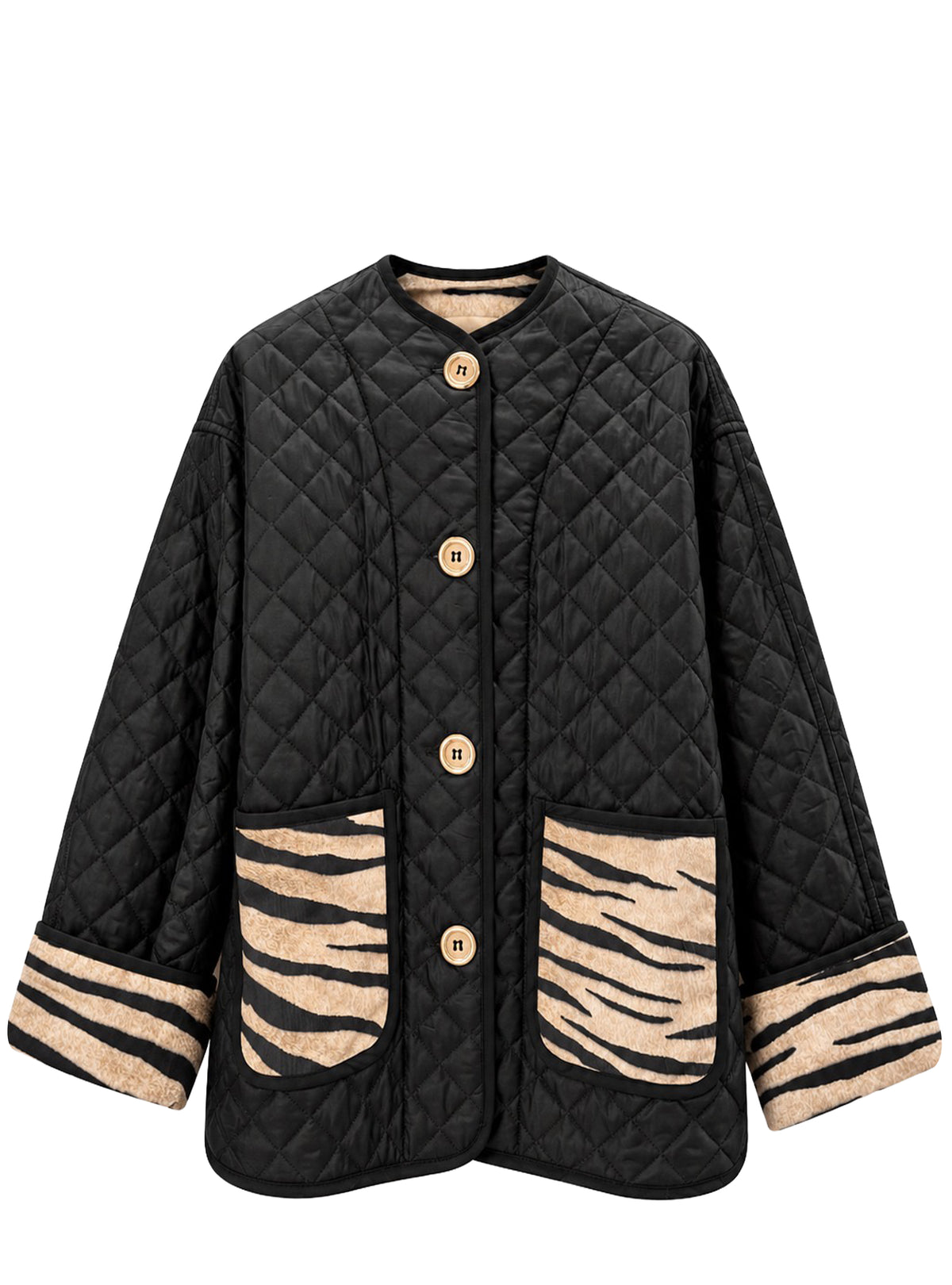 ROMAN JACKET QUILTED BLACK WITH ZEBRA CAMEL