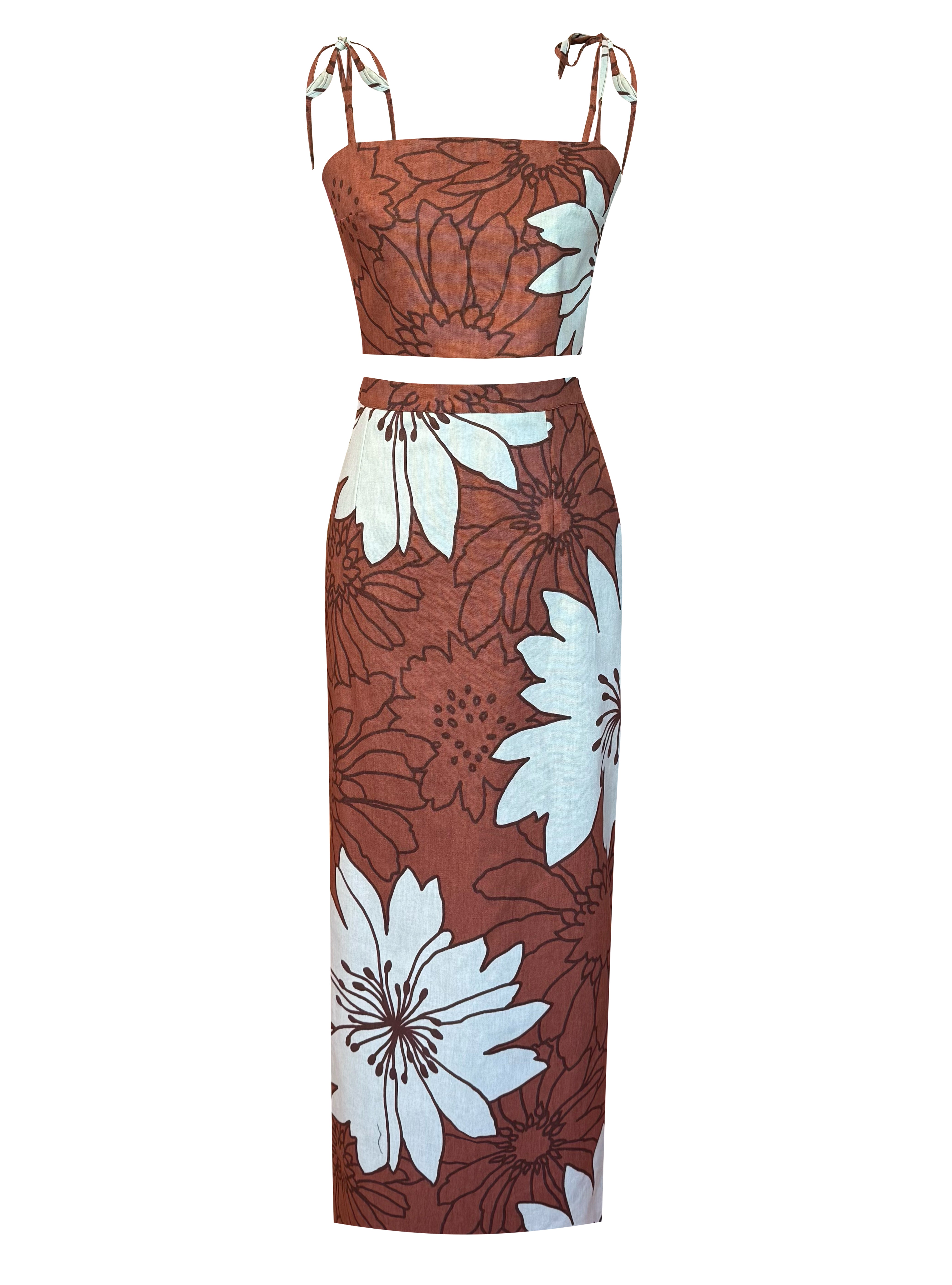 SOLENE SET LIN IMPRIME MARRON