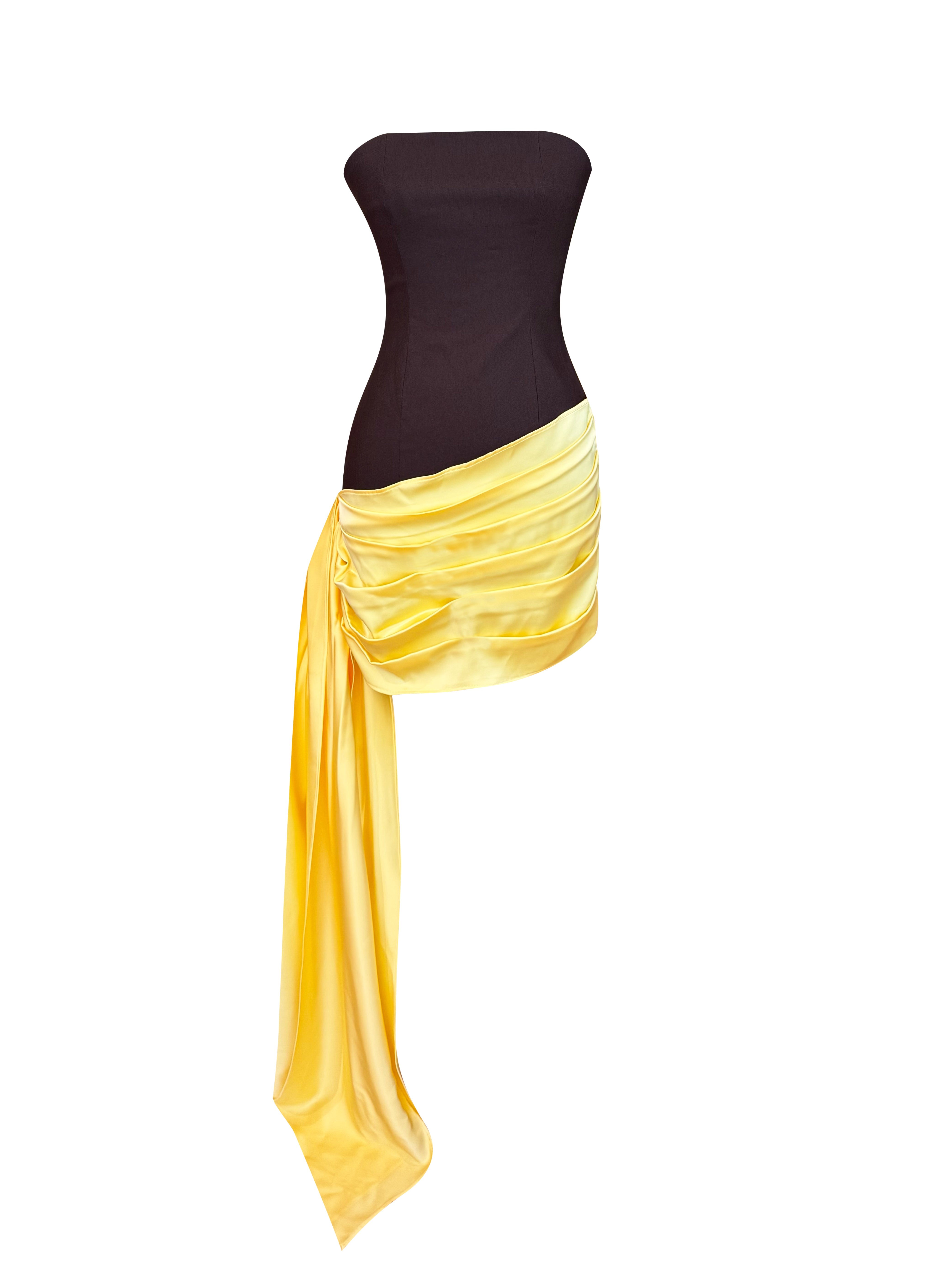 VELINA DRESS BROWN YELLOW