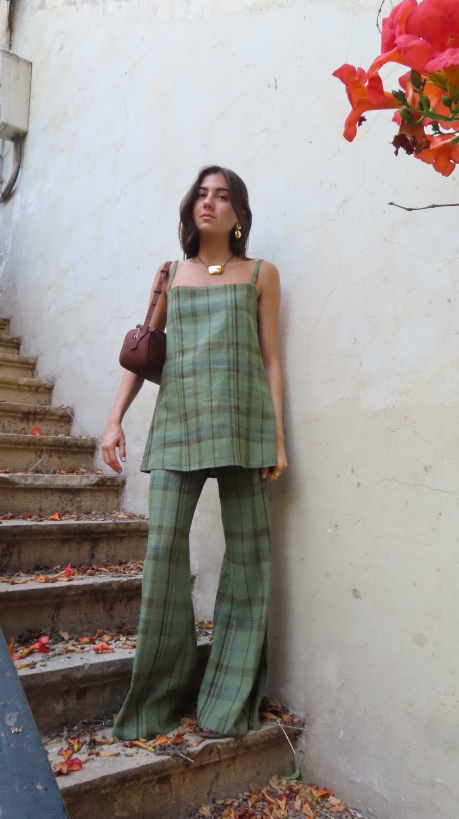 SELENE SET LIN CARREAUX OLIVE