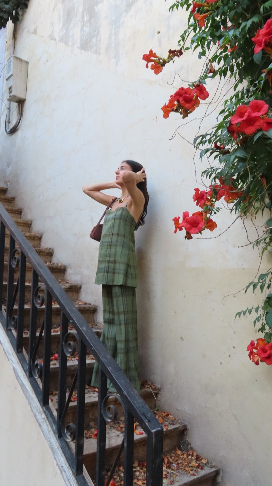 SELENE SET LIN CARREAUX OLIVE