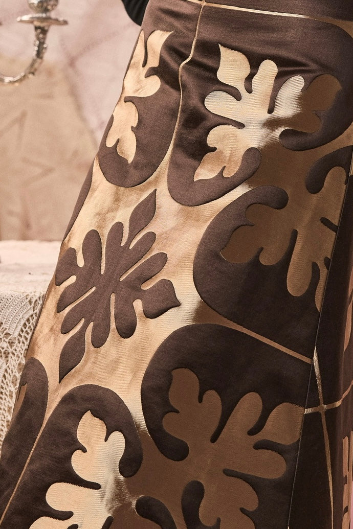 VINA LONG SKIRT JACQUARD MARRON/GOLD
