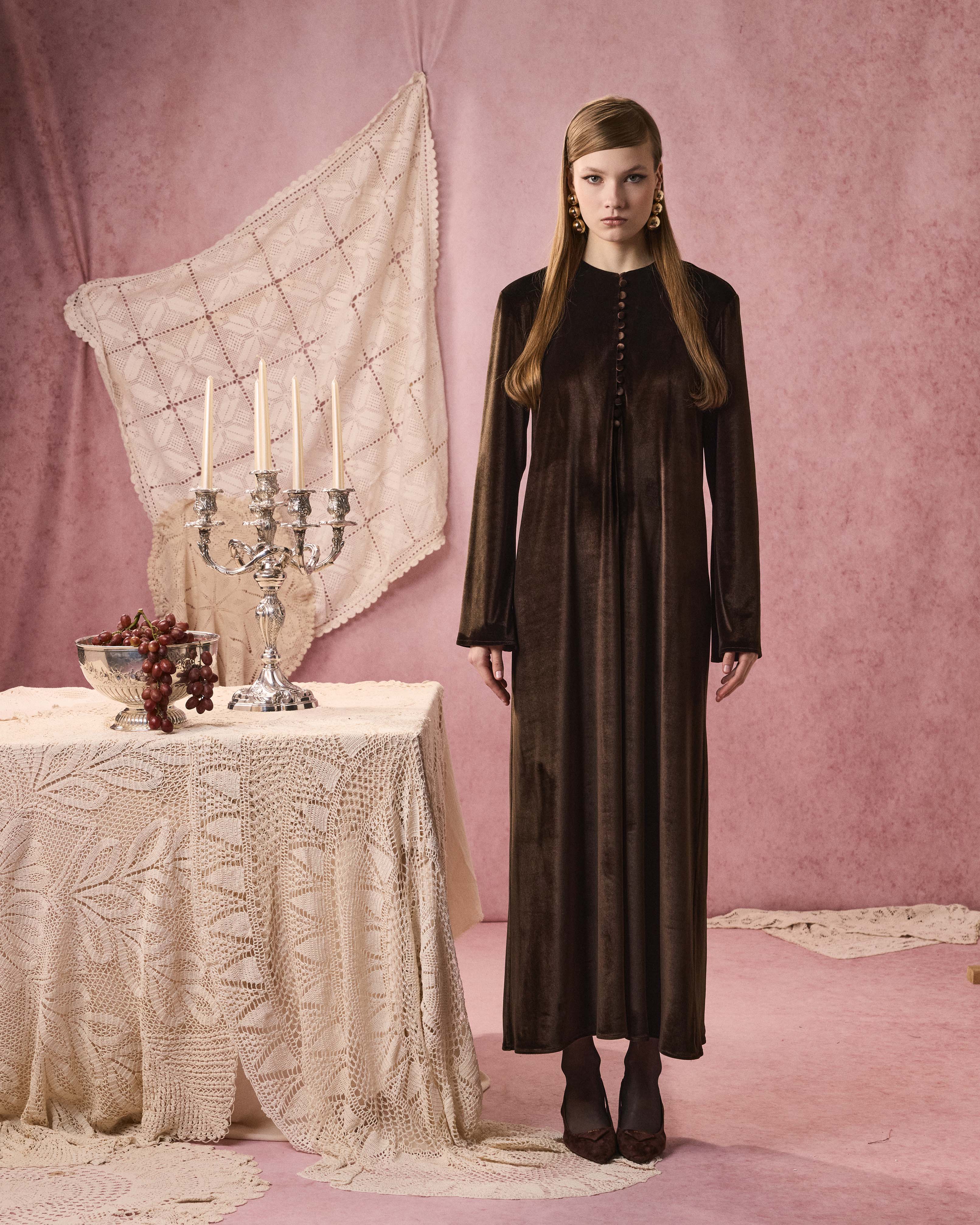 LUEUR DRESS VELVET BROWN
