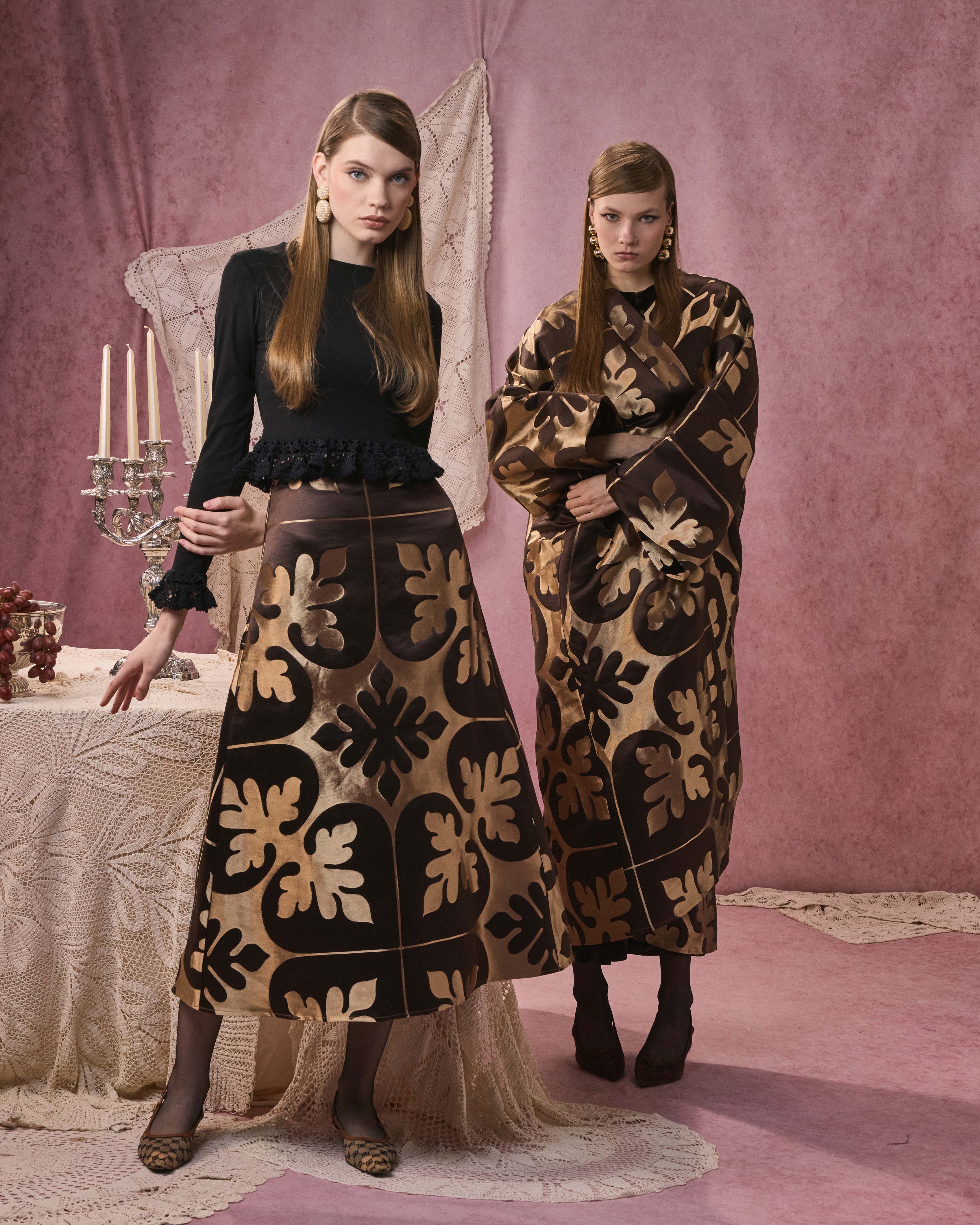 VINA LONG SKIRT JACQUARD MARRON/GOLD
