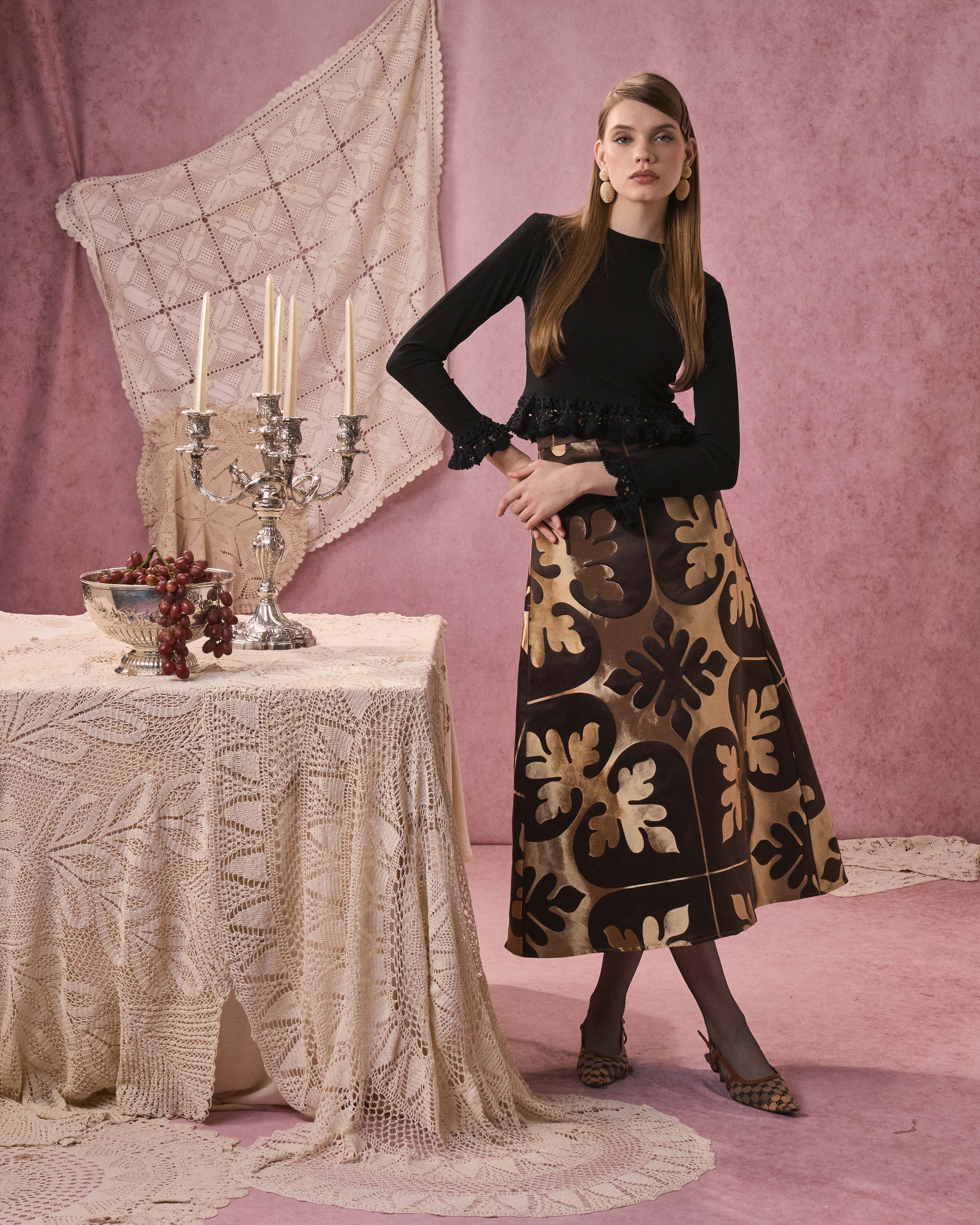 VINA LONG SKIRT JACQUARD MARRON/GOLD