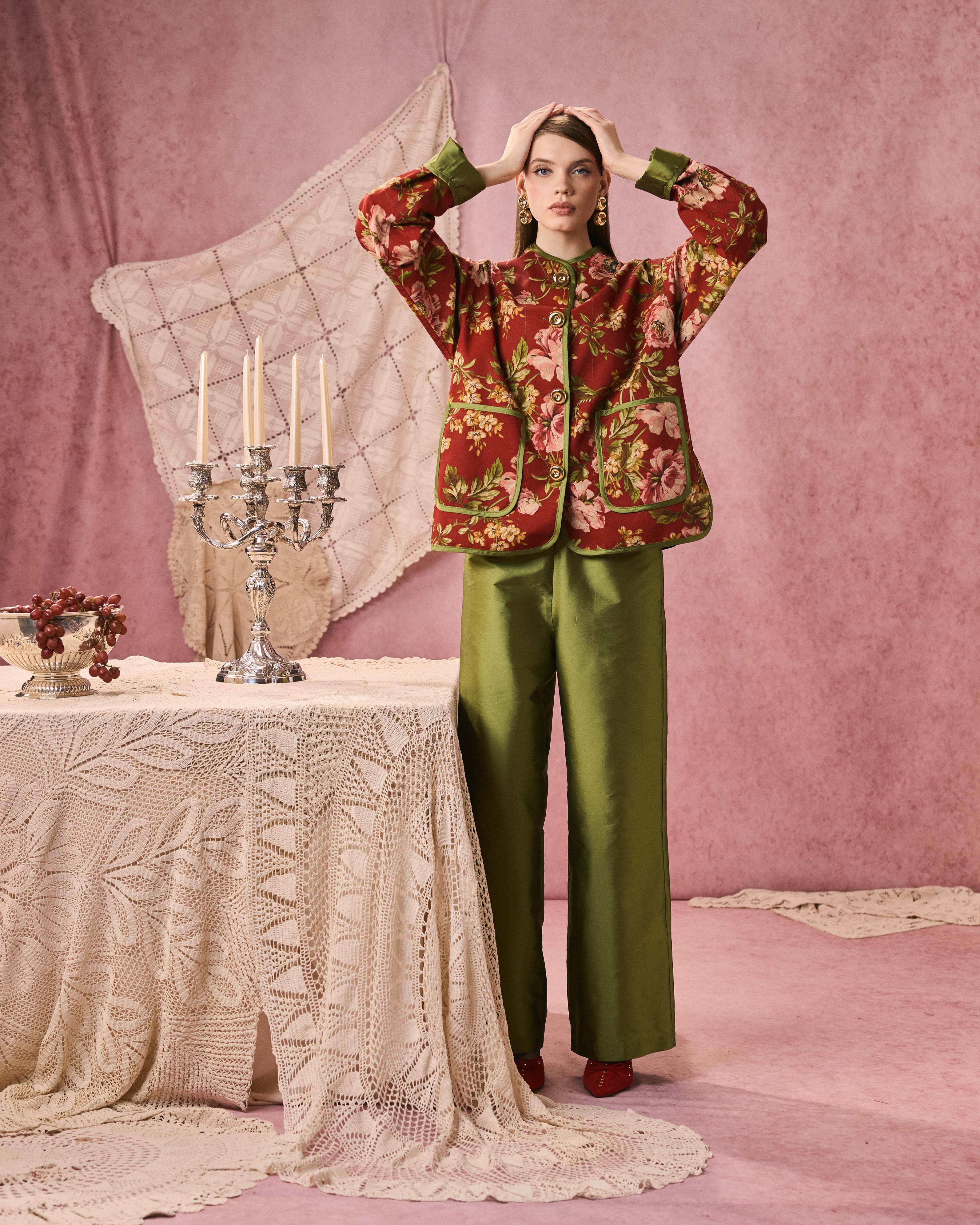 ROMAN JACKET LIN ROUGE FLEURI