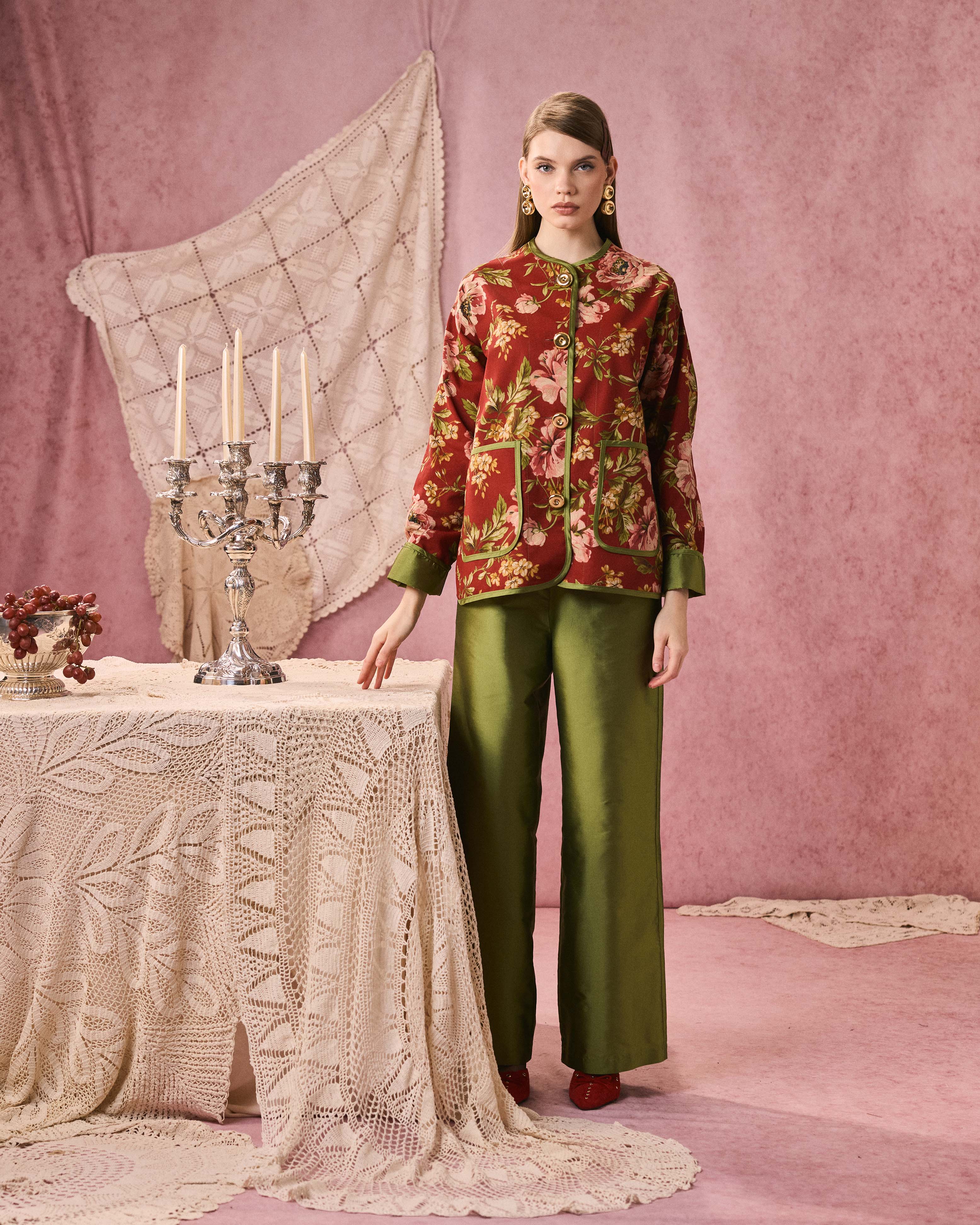 ROMAN JACKET LIN ROUGE FLEURI