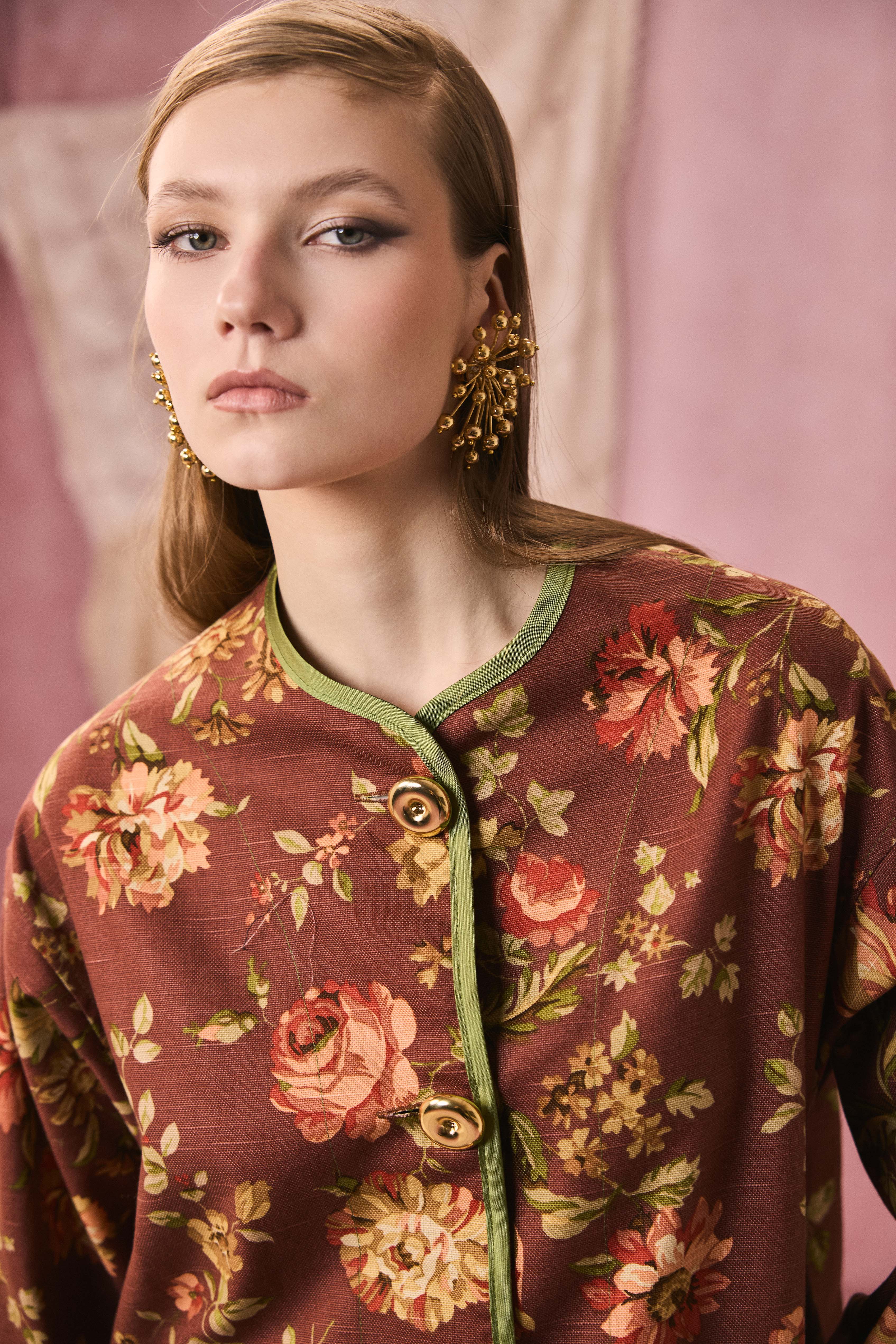 ROMAN JACKET LIN MARRON FLEURI