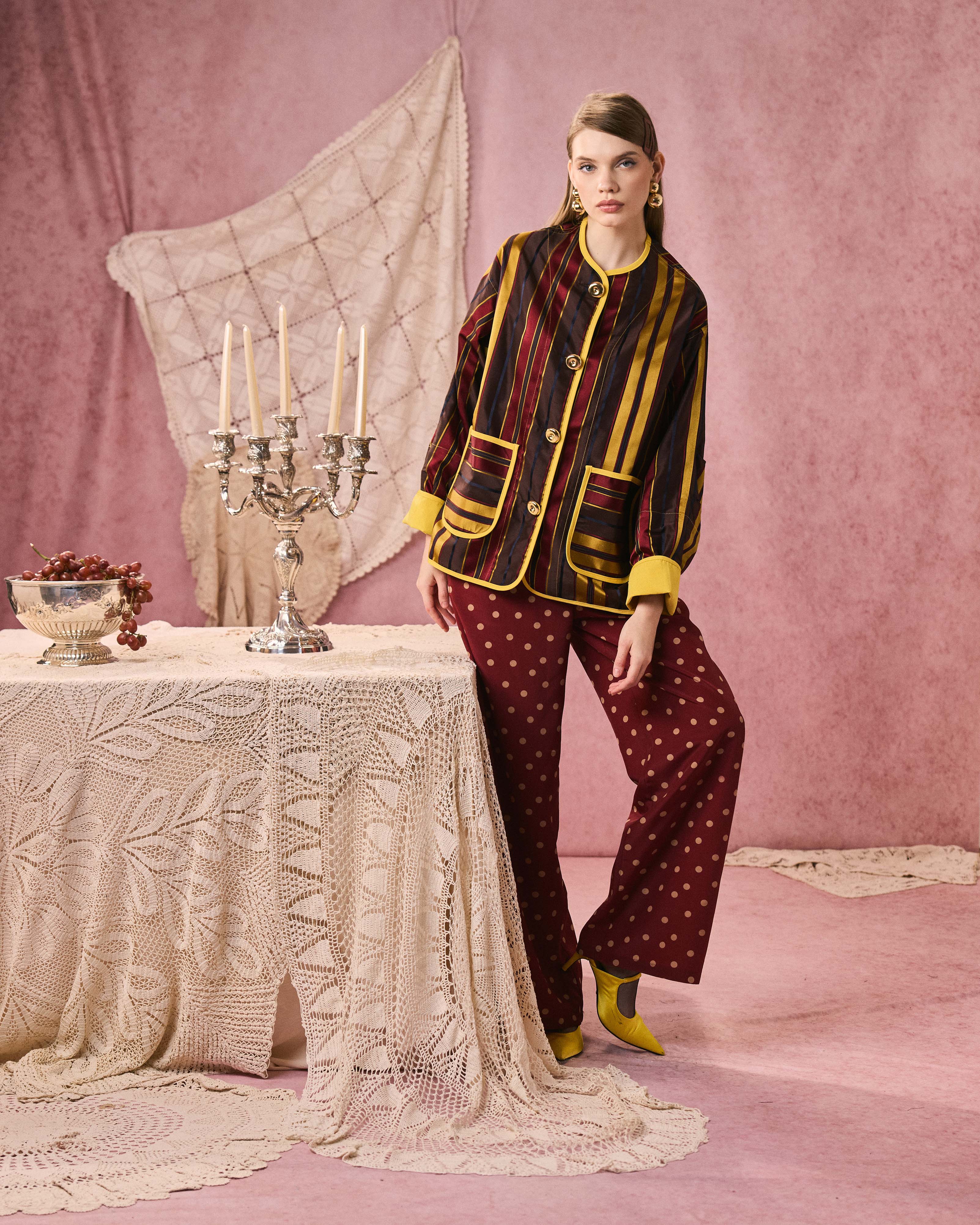 ROMAN JACKET TAFFETA BROWN STRIPED