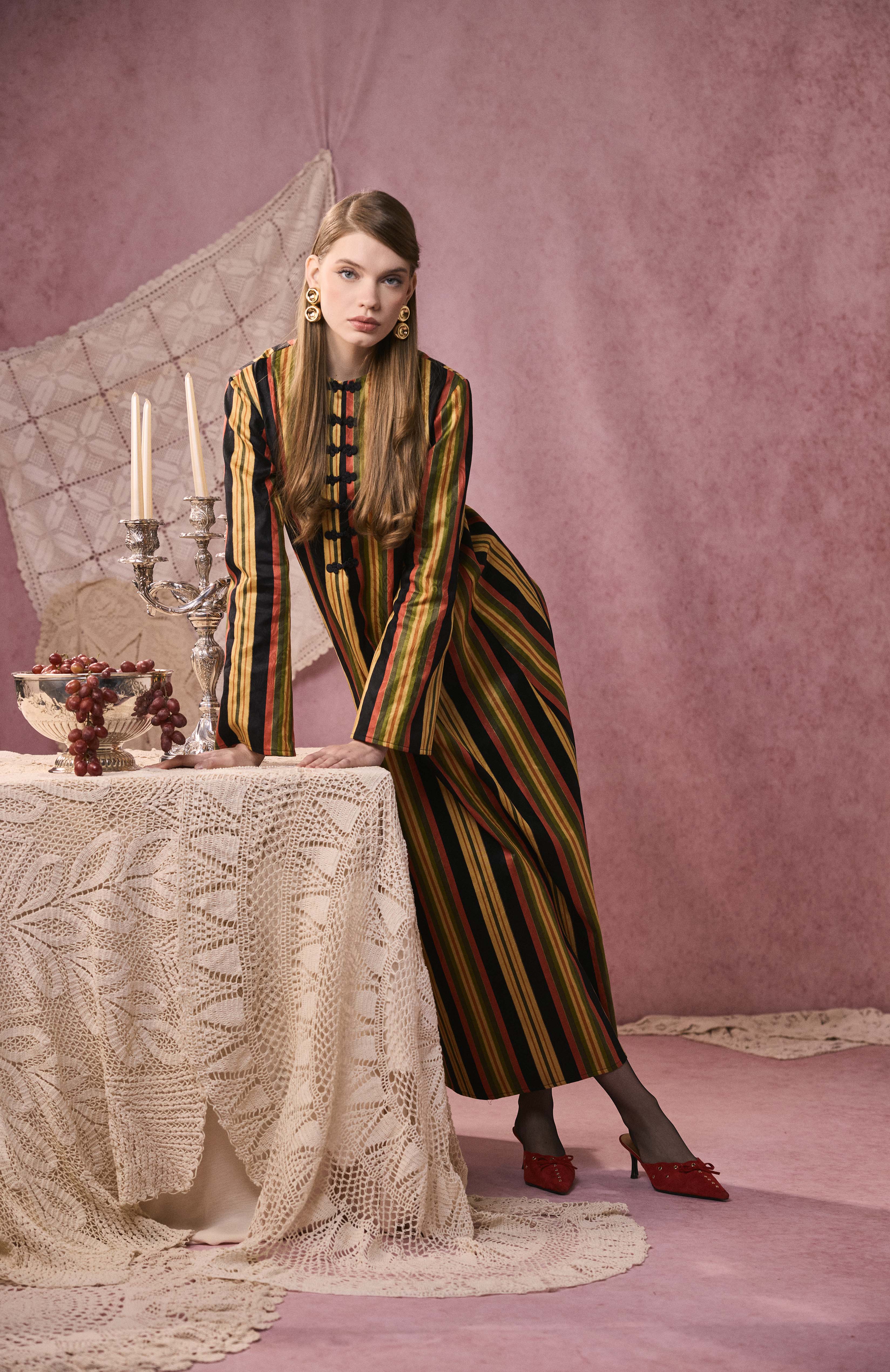 LUEUR DRESS LIN RAYE NOIR/ORANGE