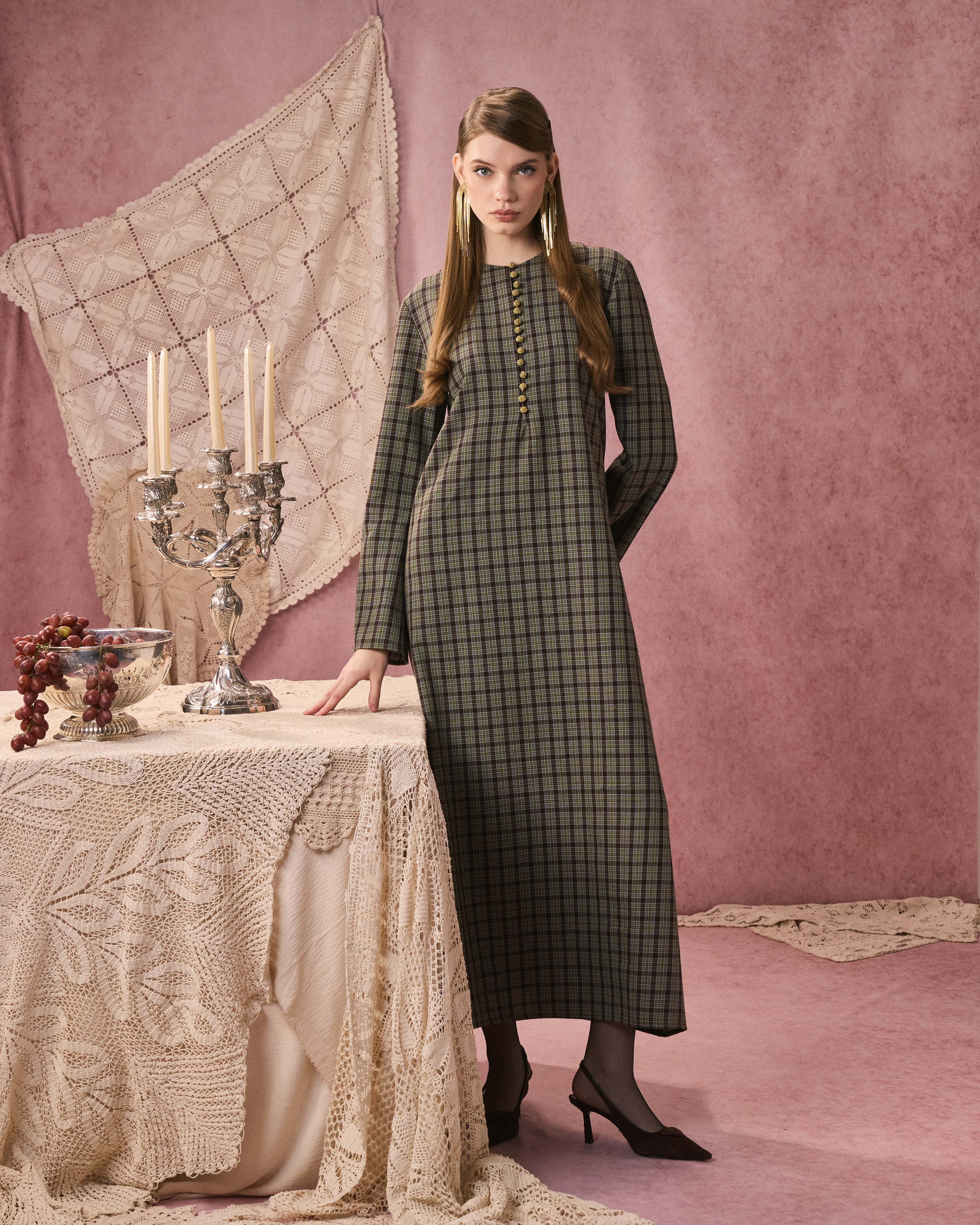 LUEUR DRESS LIN CARREAUX