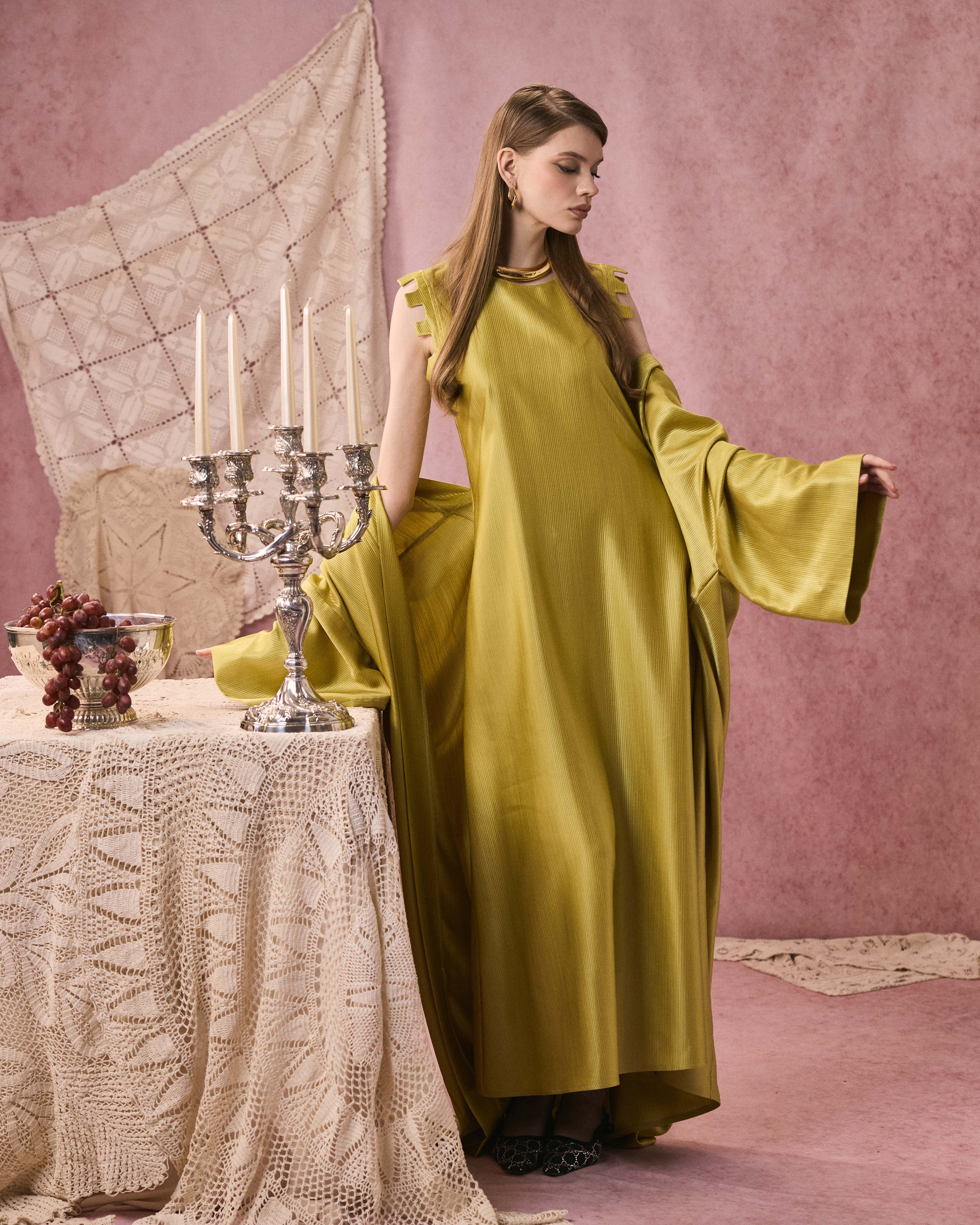 ROMY DRESS SILK STRIPED LIME